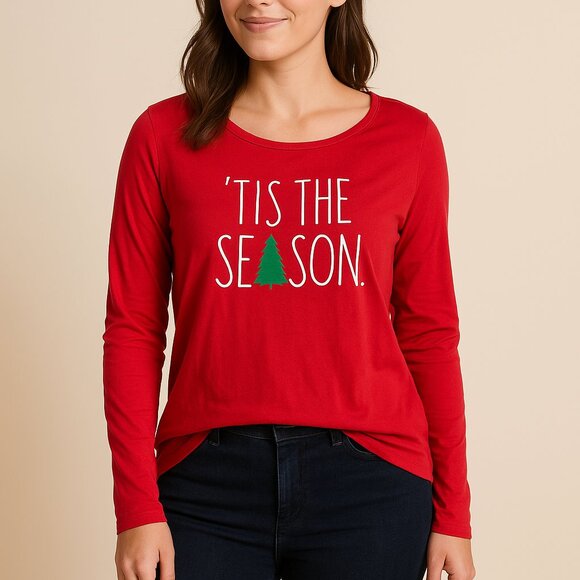 Rae Dunn Tops - Rae Dunn “’Tis the Season” Red Long-Sleeve Holiday Shirt – Size Medium NWT